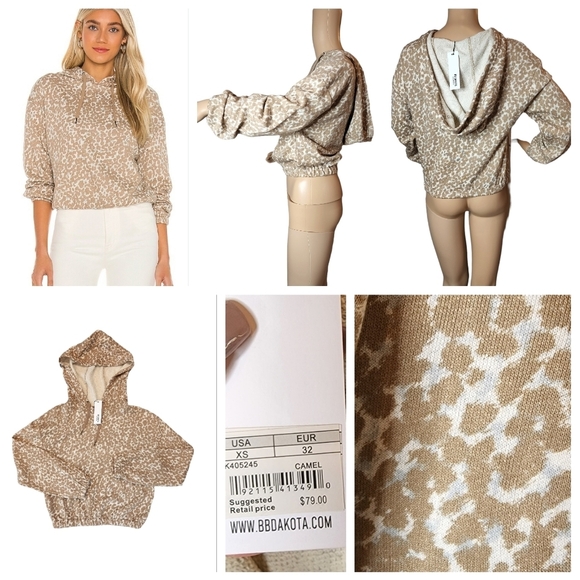 NWT Revolve BB Dakota Steve Madden Sittin' Kitty Hoodie in Camel. Linen blend. - Picture 2 of 14